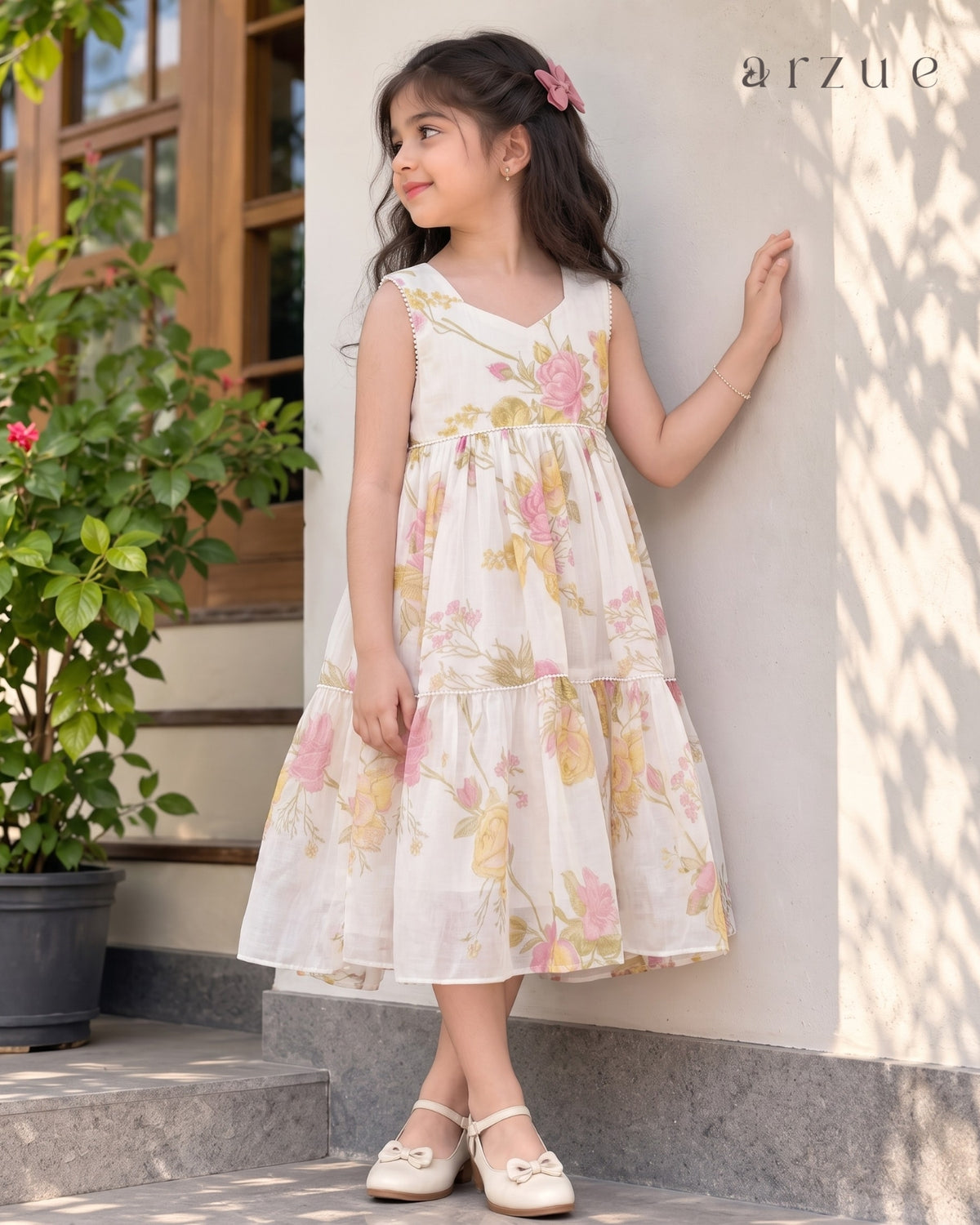 Floral Ivory Printed Chanderi – Frock
