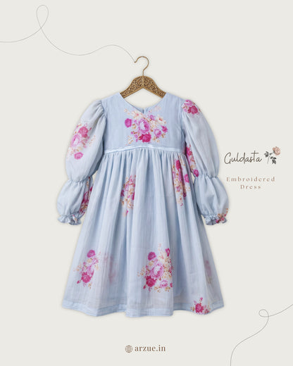 Blue Petal Printed Chanderi – Frock