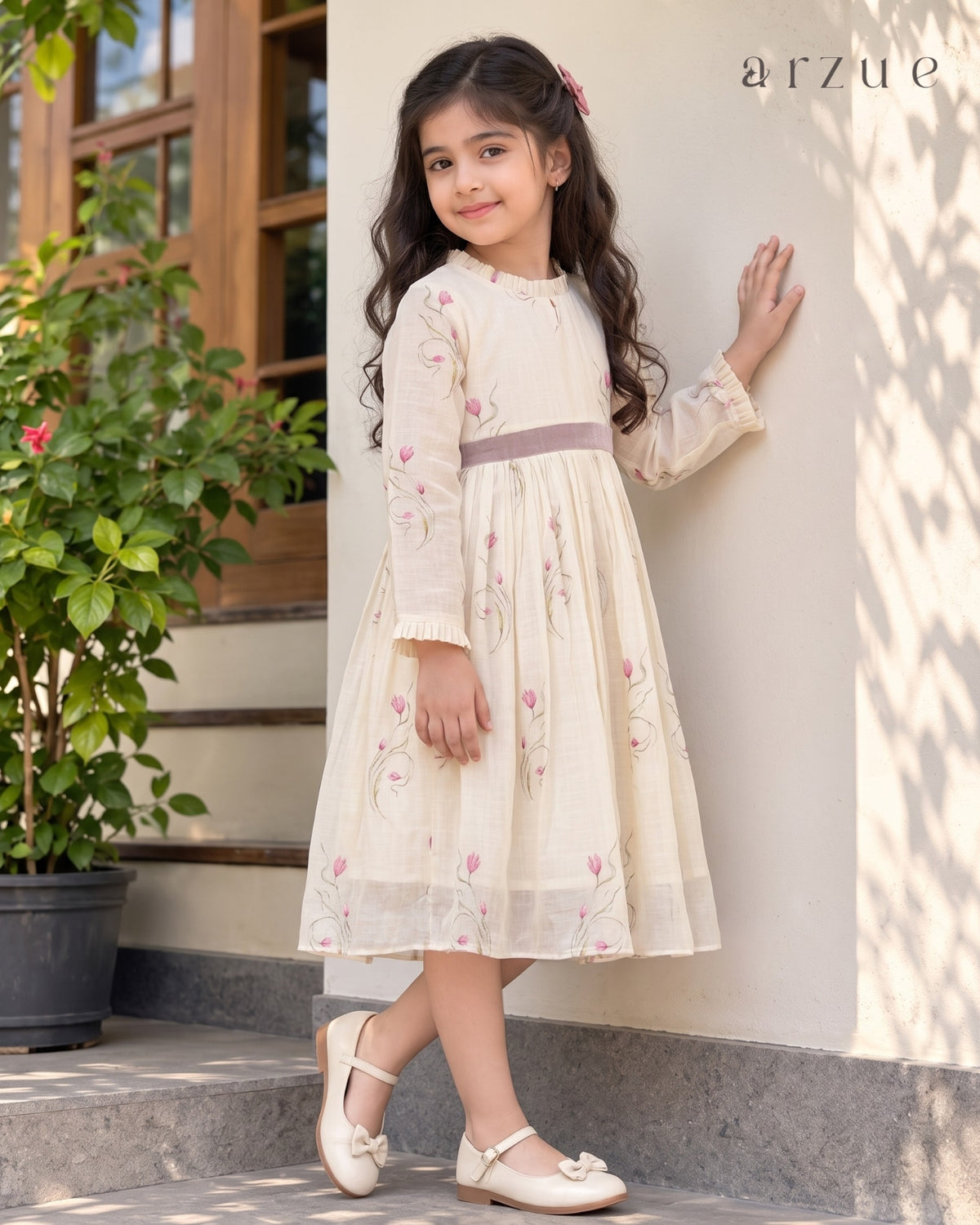 Ivory Pink Floral Printed Chanderi – Frock