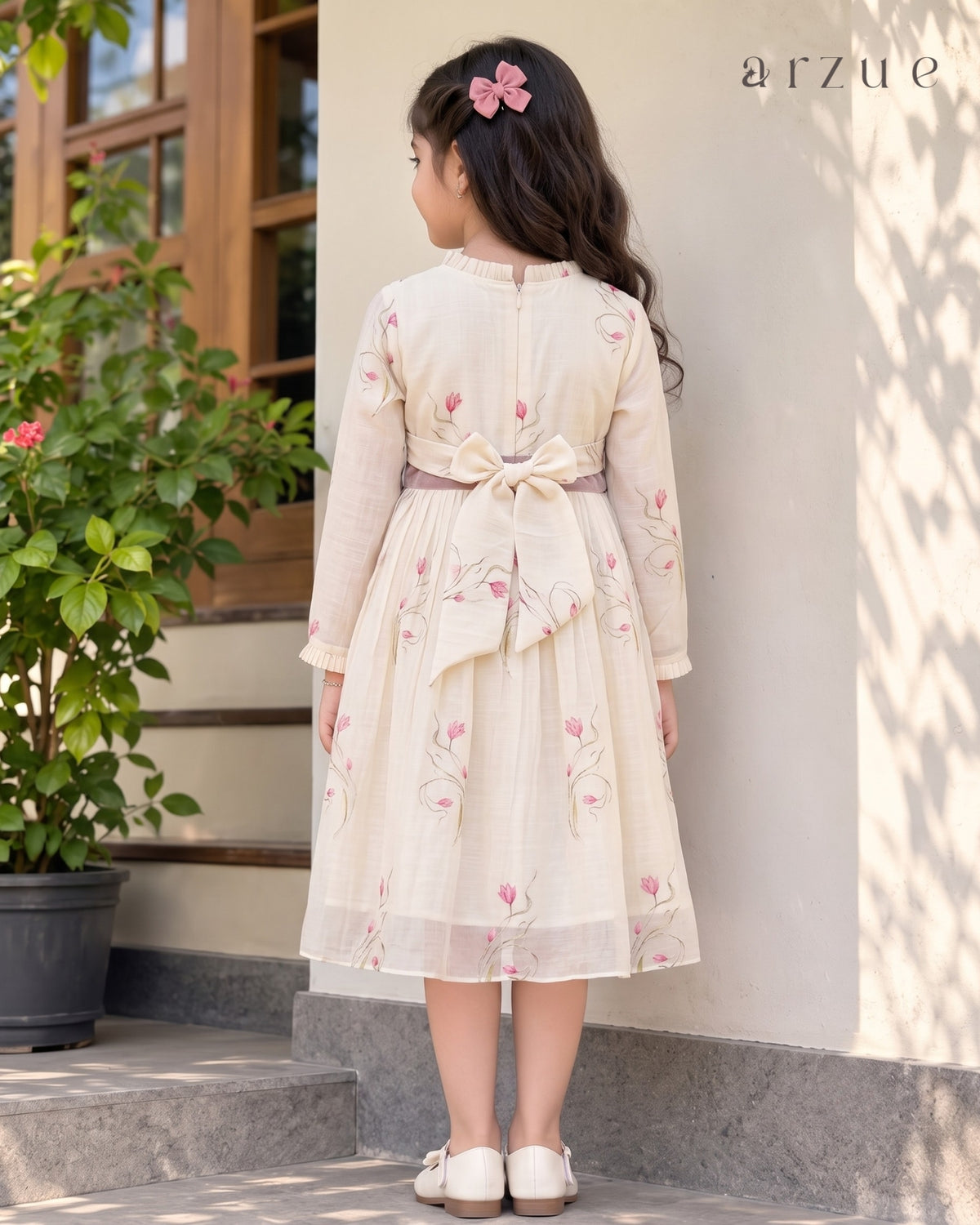 Ivory Pink Floral Printed Chanderi – Frock