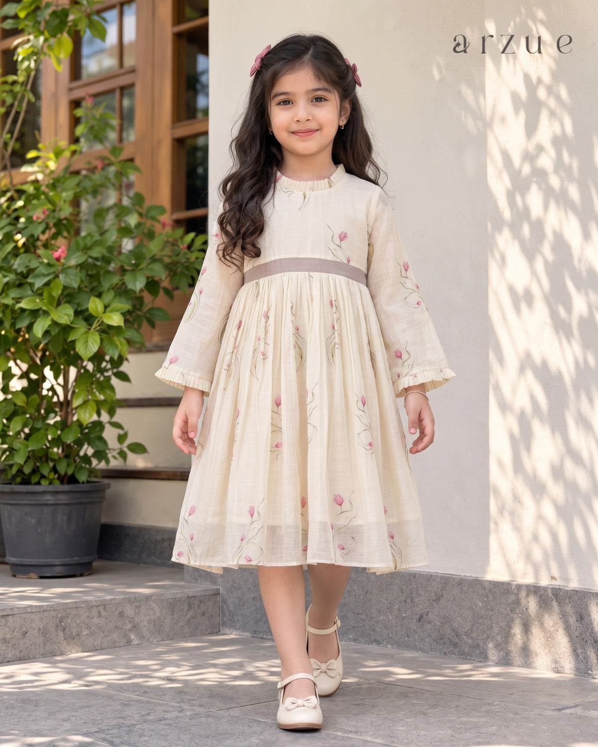 Ivory Pink Floral Printed Chanderi – Frock