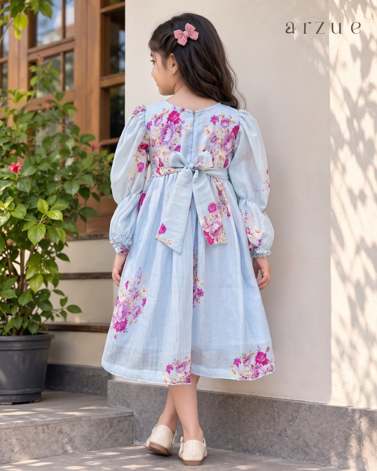Blue Petal Printed Chanderi – Frock