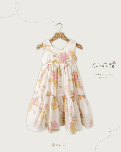 Floral Ivory Printed Chanderi – Frock