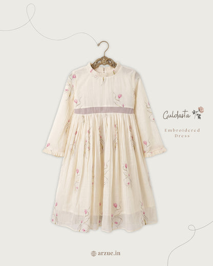 Ivory Pink Floral Printed Chanderi – Frock